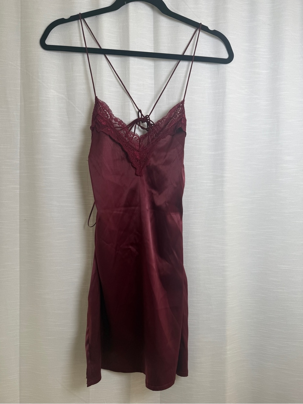 Edikted Whitney Lace Trim Satin Mini Dress Burgundy Slip Dress | NWT Size XS - Picture 7 of 17